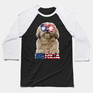 Merica Shih Tzu Dog American Flag 4Th Of July Baseball T-Shirt